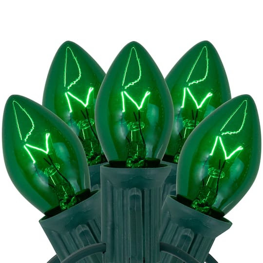 Northlight Set of 25 Transparent Green C7 Christmas Lights 12" Spacing - Green Wire - Green